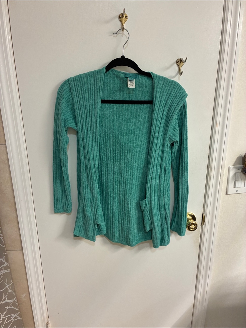 Barefoot Dreams Ribbed Open-Front Cardigan in Teal Green Sz XS